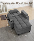 Big And Comfy Recliner With 360 Degree Swivel Tray Table Modern Tufted Linen Chair With Cup Holders And USB Port Heavy Duty 660 Lb Capacity, converted to bed mode.