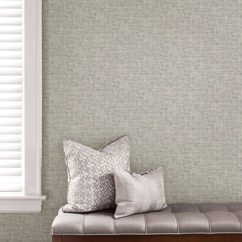 Poplin Texture Peel And Stick Wallpaper In Grey For DIY Walls No Mess Removable And Repositionable Wallpaper on wall with cushions