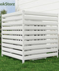 42 Inch High By 38 Inch Wide Three Panel Air Conditioner Fence Panels in white steel around outdoor equipment