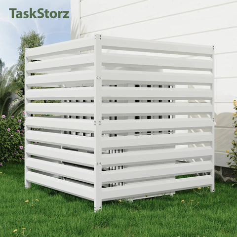 42 Inch High By 38 Inch Wide Three Panel Air Conditioner Fence Panels in white steel around outdoor equipment