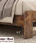 Built Like A Tank Queen Bed Frame With Headboard And Footboard Featuring Solid Wood Slats And Reinforced Legs Giving You A Rock Solid Foundation For Deep Sleep Sessions In Rich Dark Brown showing under-bed large storage space.