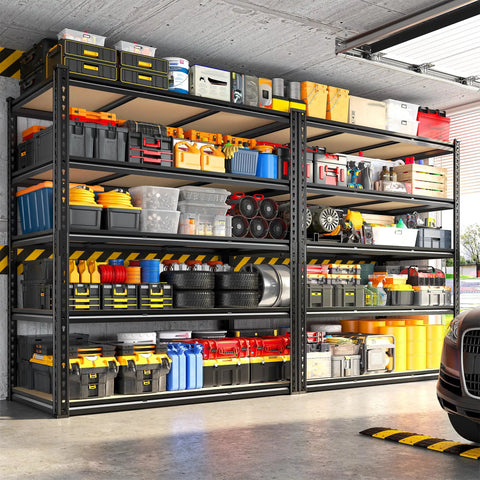 Heavy Duty Five Tier Garage Shelving Unit, 3080 Lbs Capacity, 24 Inch Deep Warehouse Shelves For Totes And Gear, sturdy steel rack in garage