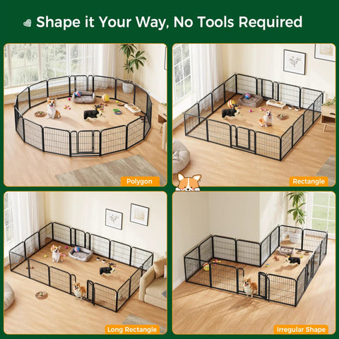Different shapes of Outdoor Dog Playpen 24 Inch 16 Panels Heavy Duty Metal Pen for Indoor and Outdoor Use Rugged Pup Exercise Fence