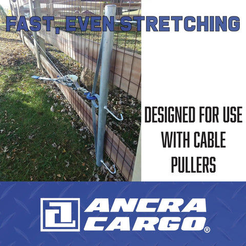 32-Inch Woven Wire Fence Stretcher With 3-Hook Bar Pro-Grade Galvanized Steel Construction attached to fence