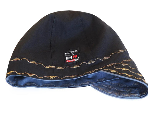 Midweight Flame Resistant Welding Cap CAT II 6 Panel Hat Size 7 1/4 Dark Grey, Water And Oil Repellent Cotton Twill, shown flat