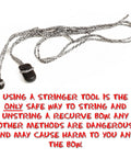 Archery Bow Stringer Tool for Recurve, Traditional, and Long Bows with durable Dacron string and safety message
