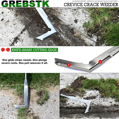 Crevice Weeder Tool With Stainless Steel Double Sided L Shaped Blade for patio stones and driveway cracks