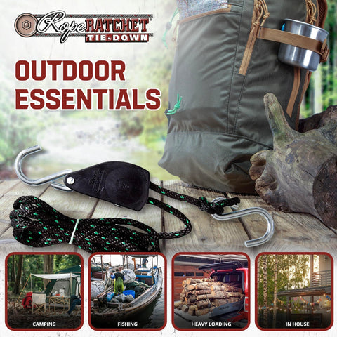 Beefed Up Heavy Duty Rope Hoist With Locking Pulley And Ratchet Adjustable Hanger for outdoor gear, camping, and fishing.