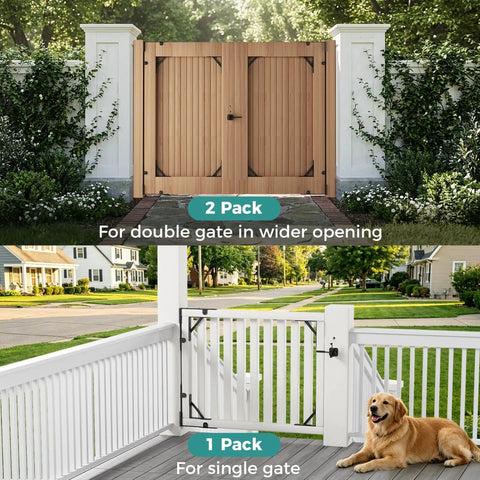 Heavy Duty Anti Sag Outdoor Wood Gate Corner Bracket Kit With One Piece 90 Degree Bent Steel And Diagonal Brace For Strong Easy Install Gate Support Built Tough, 2 pack double gate and 1 pack single gate use