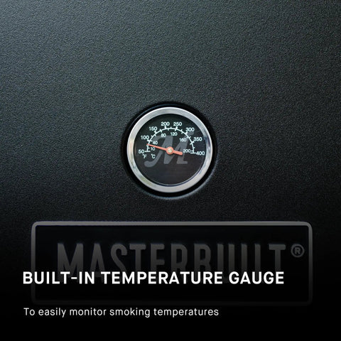 Electric Vertical BBQ Smoker With Analog Temperature Control 30 Inch Black Unit featuring built-in temperature gauge