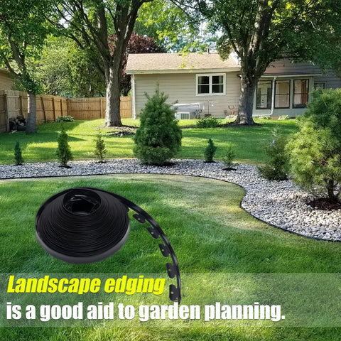 2 Inch Tall Landscape Edging Kit for 100 Ft of Lawn and Garden Border with 5 Connectors and 60 Anchoring Spikes in a yard