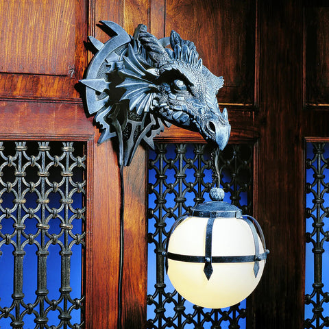 Marshgate Castle Dragon Electric Wall Sconce Light Fixture For Office Game Room Or Den Handcast Polyresin In Gray Stone Finish
