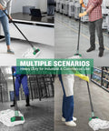 Heavy Duty Mop With Extended Reach Handle in use across various industrial settings for easy cleaning of spills.