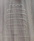 Top Shelf 6 In 1 Board Handle Router Template For Woodworking Pros Premium Clear Acrylic inlay guide with varied routing sizes.