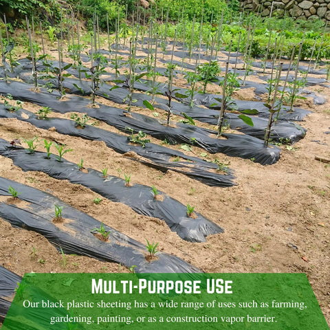 2 Mil Black Plastic Sheeting Roll 10 By 100 Feet Heavy Duty Lightweight Polyethylene Tarp used for gardening