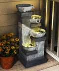 Four Tier Outdoor Water Fountain With LED Lights, 33.5 Inch Tall Resin Cascading Bowls Waterfall For Garden Patio Backyard
