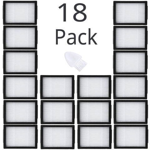 Kickass Replacement HEPA Filter For Roomba E5 E6 I1 I3 I4 I5 I6 I7 I8 J5 J6 J8 And All Plus Series 18 Pack shown with cleaning brush