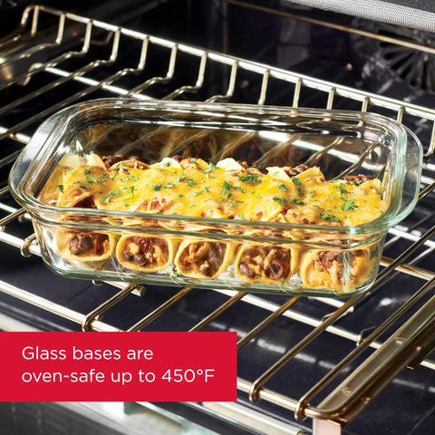 Brilliant Glass Food Storage Containers Set Of Nine With Airtight Leak Proof Lids BPA Free in oven with food, oven-safe up to 450°F