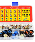 Plastic case containing the All In One Potentiometer Kit With 46 Pieces Including 1K To 100K Ohm Linear Rotary Taper Potentiometers