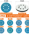 Diamond Shape 5 Inch Sanding Discs Kit With 80 Pack 8 Hole Hook And Loop Sandpaper Set Pro Grade Interface Pad Included