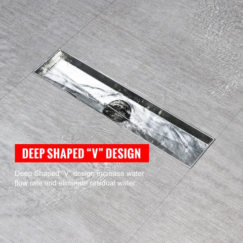 12 Inch Linear Shower Drain With Removable Square Panel, AISI 304 Stainless Steel Brushed Floor Drain With Adjustable Feet