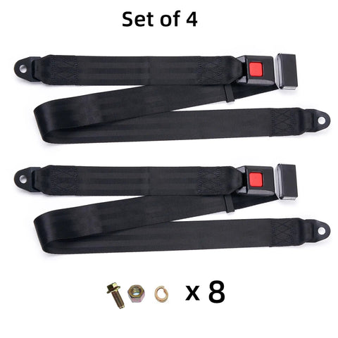 Two Point Universal Seat Belt Harness Kit For Go-Karts, Club Carts And Golf Carts, Adjustable 54-Inch Webbing, Black, Includes Installation Screws, Set Of 4, Easy Install, Heavy Duty Safety Restraint