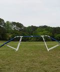 6 Foot Dog Agility Walk With Aluminum Rails And Rubber Surface Adjustable Height Two Ramps And Center Board Durable Alloy Build Non Slip Training Obstacle For Backyard Or Gym Easy Setup Portable And Ready To Run on grassy field