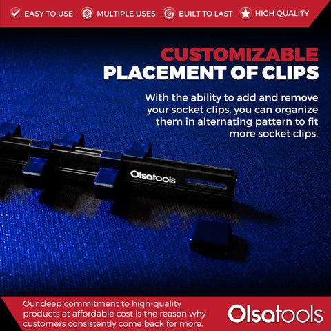 Half Inch Drive Socket Organizer Rail That Holds Sixteen Sockets For Impact Or Chrome Sets with customizable clips