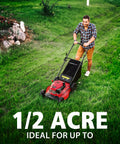 Man using Gas Self Propelled Lawn Mower With 21 Inch Cutting Width 3 In 1 Bagging Mulching Rear Discharge on grassy hill.