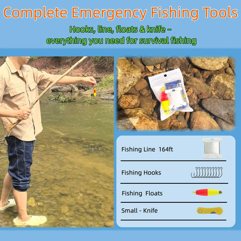 Man using Grab And Go Ultra Compact Survival Fishing Kit For Outdoor Adventures Emergency Gear, showing line and float.