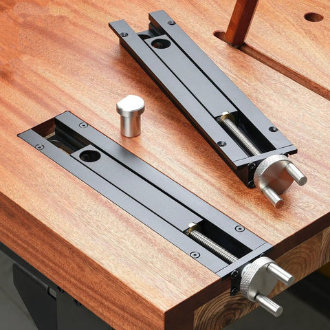 Rock Solid Bench Vise With Tail Clamp And Crank Handle For Woodworking And Metal Tasks Hella Adjustable 110Mm Stroke Aluminum body with stainless screw rod.