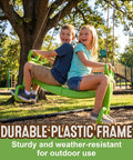 Double Rider Glider Swing For Kids Backyard Dual Swingset Accessory Back To Back Outdoor Swing For Playsets with two children seated