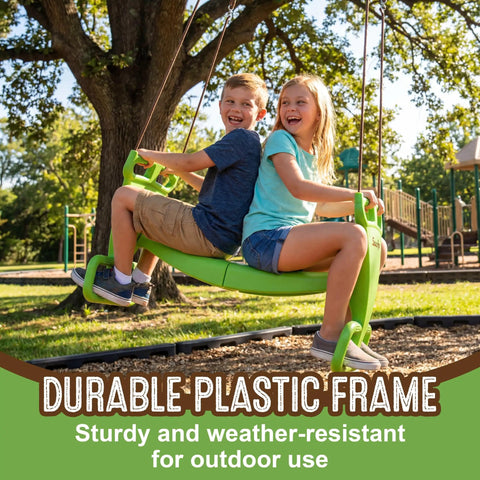 Double Rider Glider Swing For Kids Backyard Dual Swingset Accessory Back To Back Outdoor Swing For Playsets with two children seated