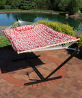 Rope Hammock With Stand For Outside Kick Back Backyard Vibe Heavy Duty Freestanding Outdoor Hammock Set With Quilted Pad And Pillow 12 Foot Steel Frame 275 Lb Capacity Royal Red