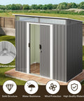 Durable 6x4 Outdoor Metal Storage Shed With Sliding Lockable Doors Bright Clear Panel Windows Built To Last, weatherproof dark gray
