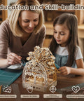 Lit Up 3D Ferris Wheel Wooden Puzzle For Adults With Built In Music Box And LED Illumination 222 Piece Model Building Kit With Storage Drawer on table
