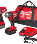 Pro Grade Two Piece Cordless Impact Wrench Set With One Half And Three Eighth Inch Drivers Killer Torque Brushless Motors and Compact Body in red carrying case.