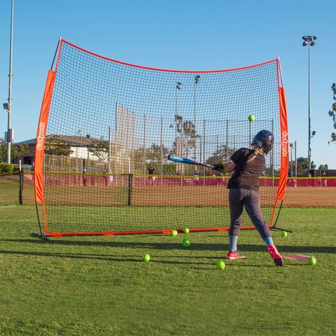 Child using Portable Sports Barrier Net Great For Baseball Softball Lacrosse Tennis Football And More Two Size Options on field