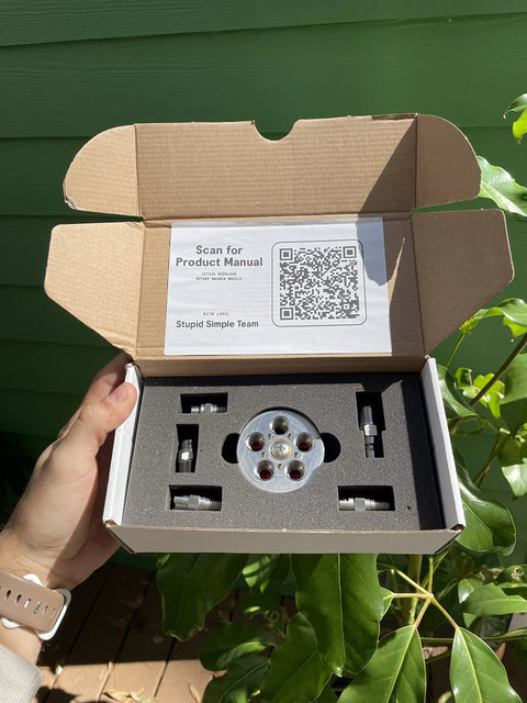 Open box showing Five Position Rotary Pressure Washer J-Rod Nozzle Tip Holder With Quick Twist Tip Switching