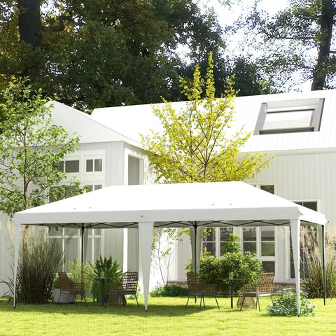 Heavy Duty 10 By 19.2 Ft Pop Up Canopy Tent For Parties And Events installed outdoors near white house