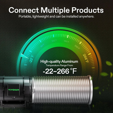 Temperature gauge with high-quality aluminum duct, -22 to 266 F range, 8 Inch Flexible Aluminum Ducting For HVAC Ventilation 25 Ft Air Duct Hose With Two Clamps Multi Layer Dryer Duct For Heating Cooling Exhaust And No Fuss Setup For Easy Airflow displayed.