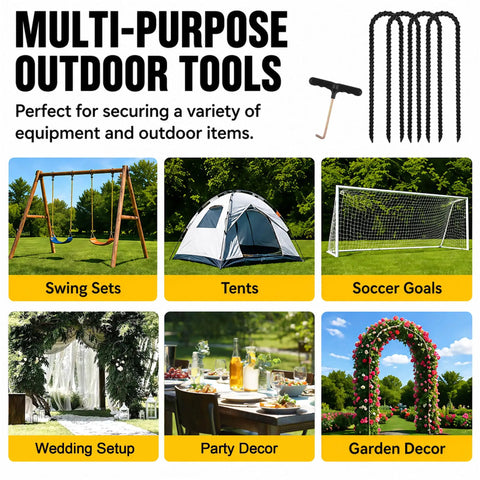 Heavy Duty Trampoline Stakes Anchors 12 Inch Ground Anchors With T Hook 8 Pack for securing outdoor gear and decor.