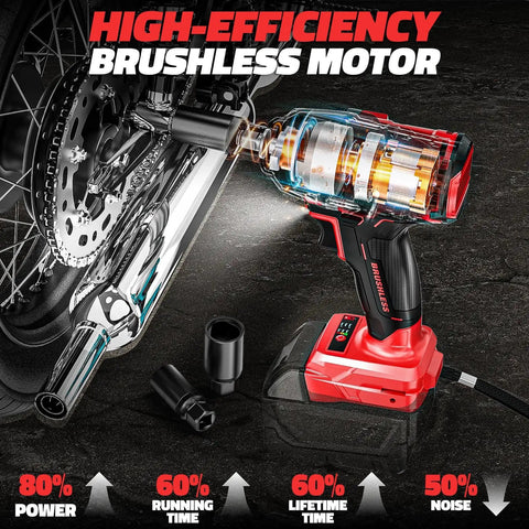 Cordless Impact Wrench Half Inch Brushless Beast Power 270 ft lbs Tightening Torque 300 ft lbs Breakaway Torque
