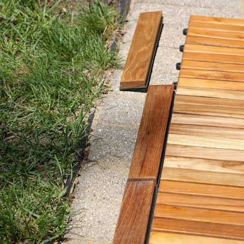Teak Wood End Pin And Side Trim Pieces For Floor Transitions 8 Piece Set Interlocking Natural Teak Oil Finish Outdoor Install
