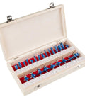 24 Piece Router Bit Set With 0.25-Inch Shank And Wooden Storage Case For Woodworking, DIY Home Improvement Kit displayed open