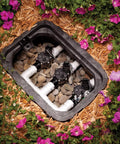 CP100 In-Line Automatic Sprinkler Valve 1 Inch Threaded Female To Female installed underground in valve box amid garden flowers