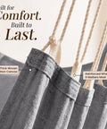 Close-up of the cozy full body hammock chair's thick woven cotton canvas and durable rope, labeled for strength and comfort.