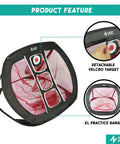 Chipping Net With Mat For Golf Practice, Pop Up Swing Trainer shown with detachable target and XL practice range, easy setup