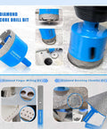 Blue ZNXIMER diamond core drill bit kit with pilot bit for tile, marble and granite; multiple sizes