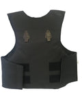 Cordura Junior Protective Vest for Riding, Adjustable Fit, Black and Brown Color, 33 Inch, front view with foam padding.